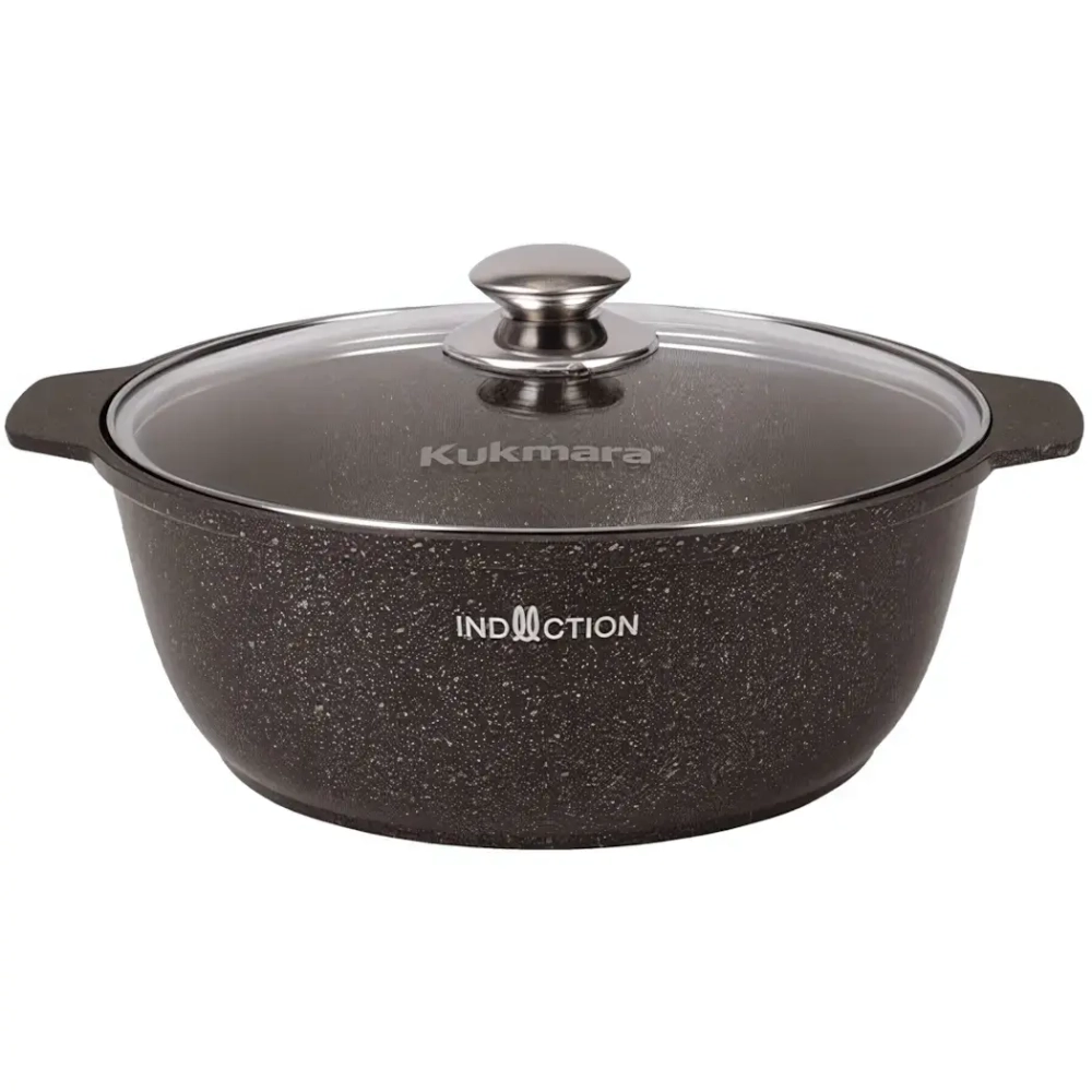 Кастрюля-жаровня 4л «Marble Induction»(кофейный мрамор) со стеклянной крышкой жмки41а