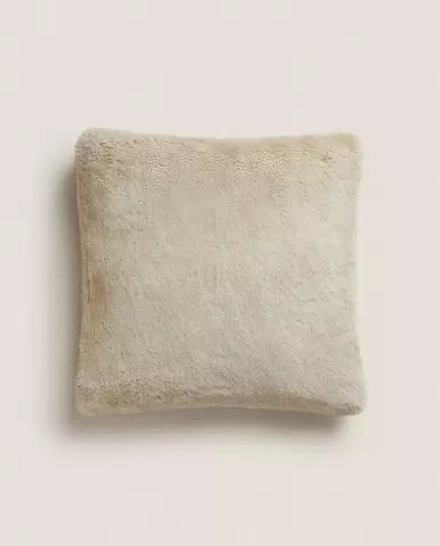 ZARA HOME МЕХОВОЙ ЧЕХОЛ НА ПОДУШКУ, БЕЖЕВЫЙ