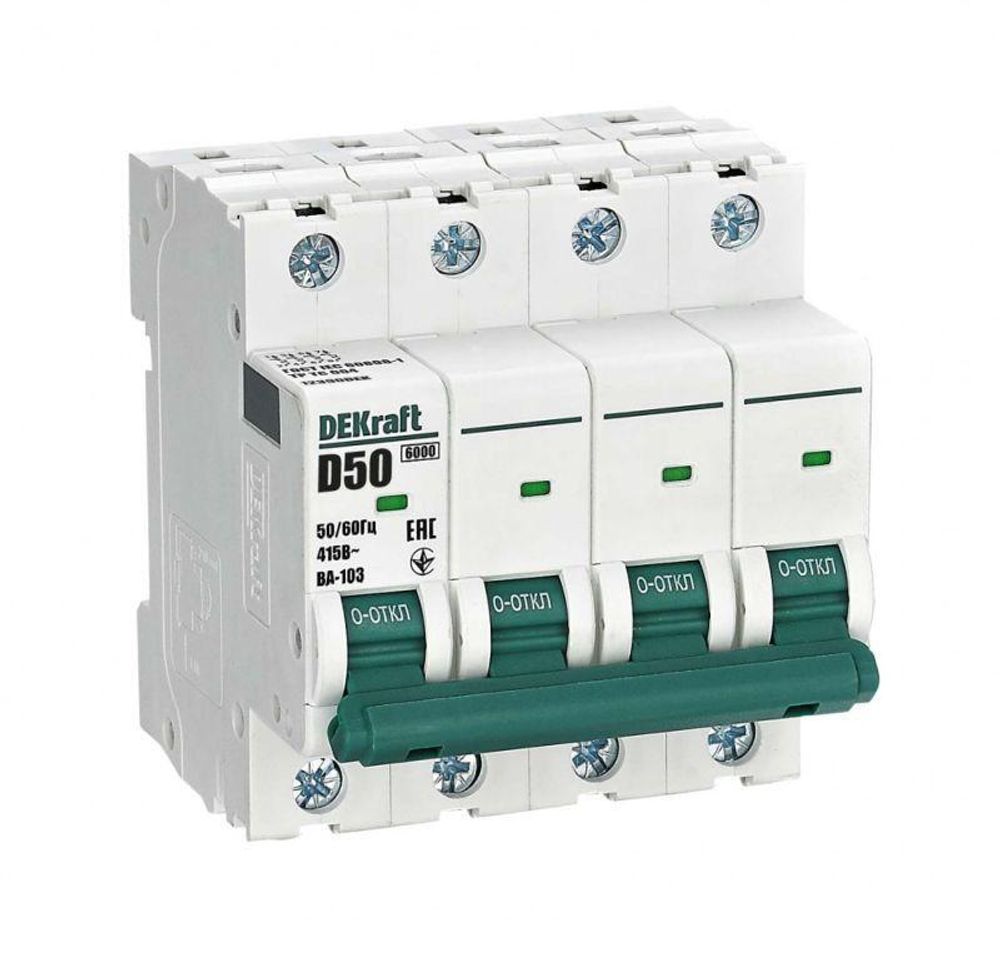 Выключатель автоматический модульный 4п D 50А 6кА ВА-103 DEKraft 12390DEK