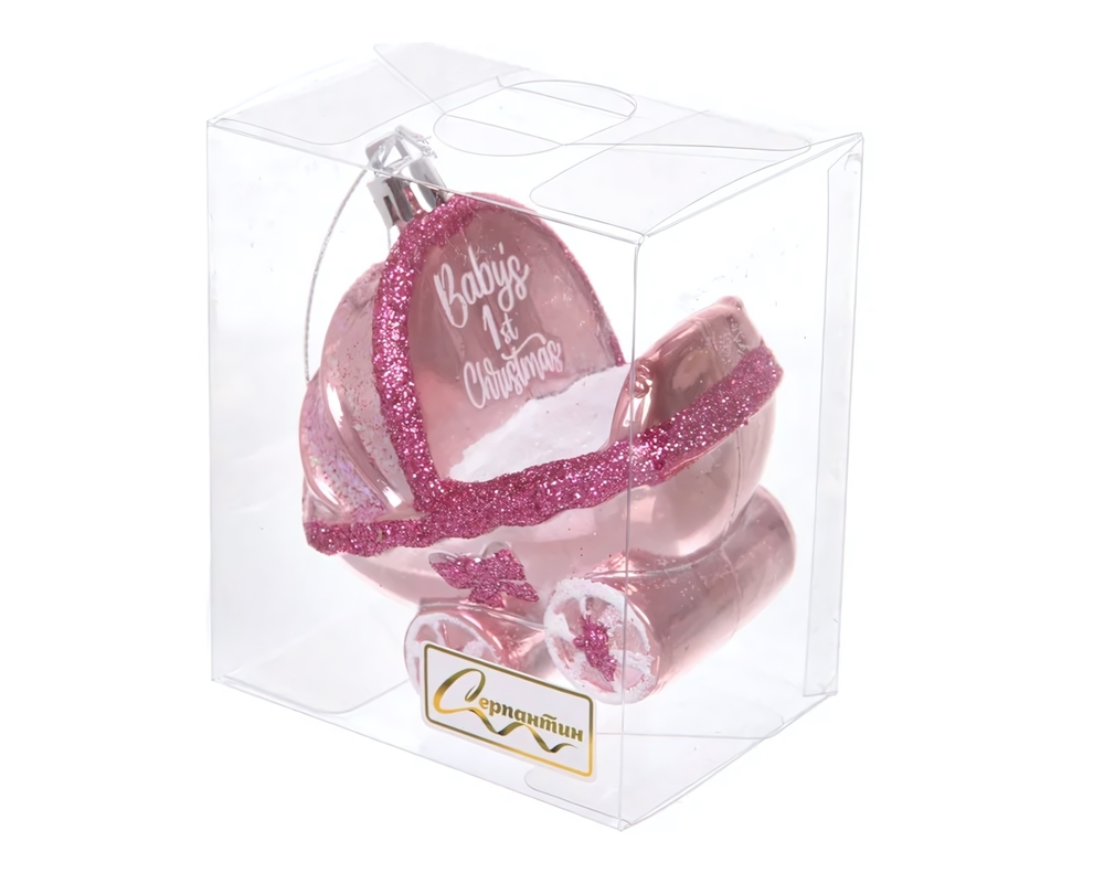 Елочная игрушка "Детская коляска" 5.5*6*9.5 см, Розовый (Серпантин)