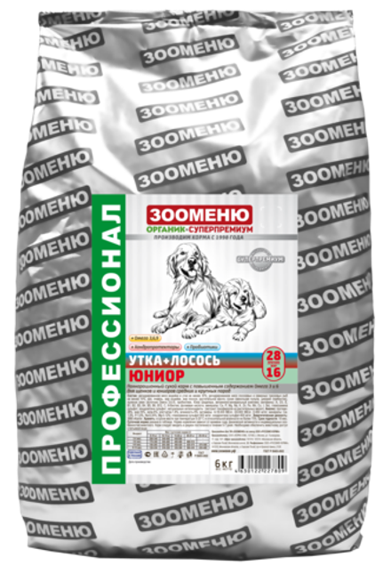 ЗООМЕНЮ ЮНИОР для щенков (Утка с лососем) 28/16