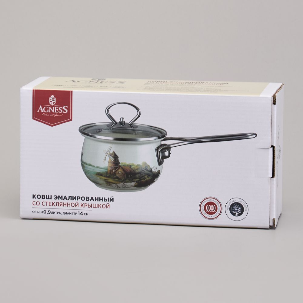 КОВШ ЭМАЛИРОВАННЫЙ СЕРИЯ "FAMILY HOUSE" 0,9Л, ДИА 14 СМ