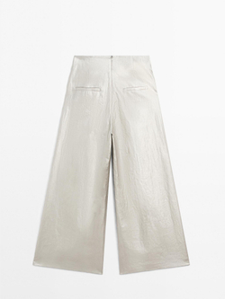 Massimo Dutti Металлизированные брюки из льняной смеси - STUDIO, серебряный