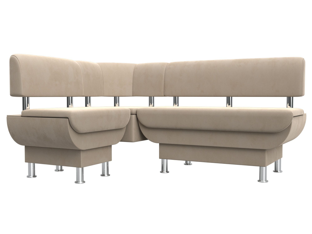 Диван кухонный угловой Альфа левый угол, Бежевый, Велюр, 116684L
