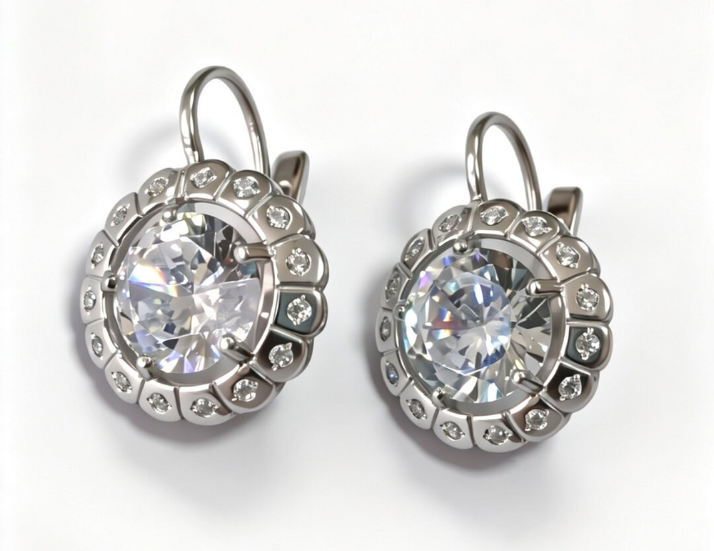 Ювелирные серьги из серебра 925 пробы с фианитами