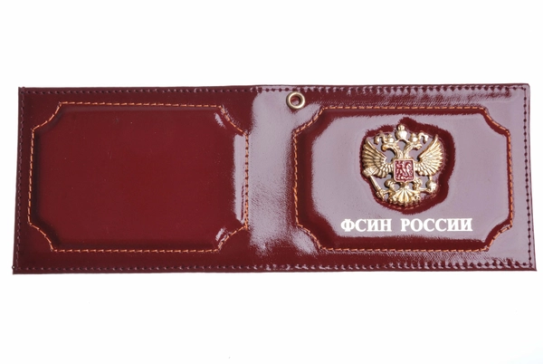 Обложка для удостоверения ФСИН со значком, бордовая