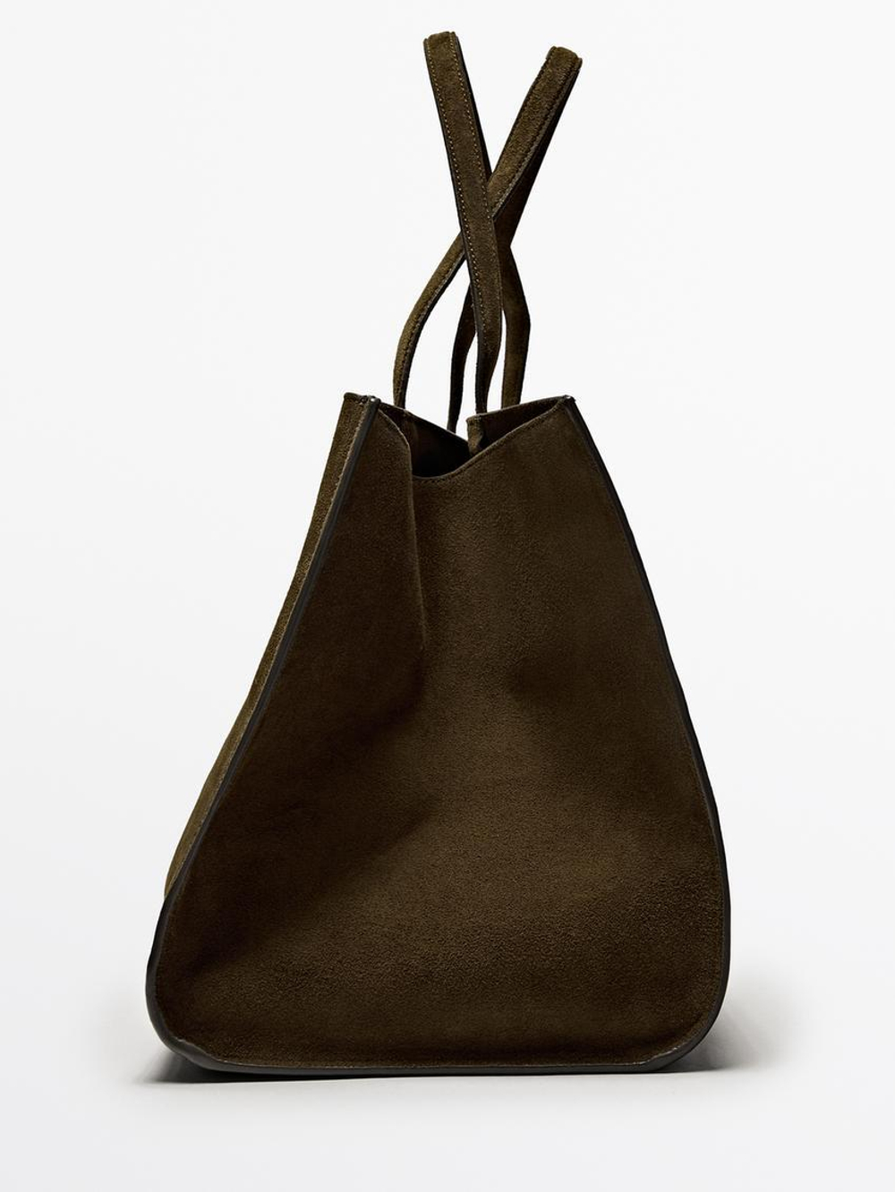 Massimo Dutti Большая замшевая сумка-шопер, зеленый