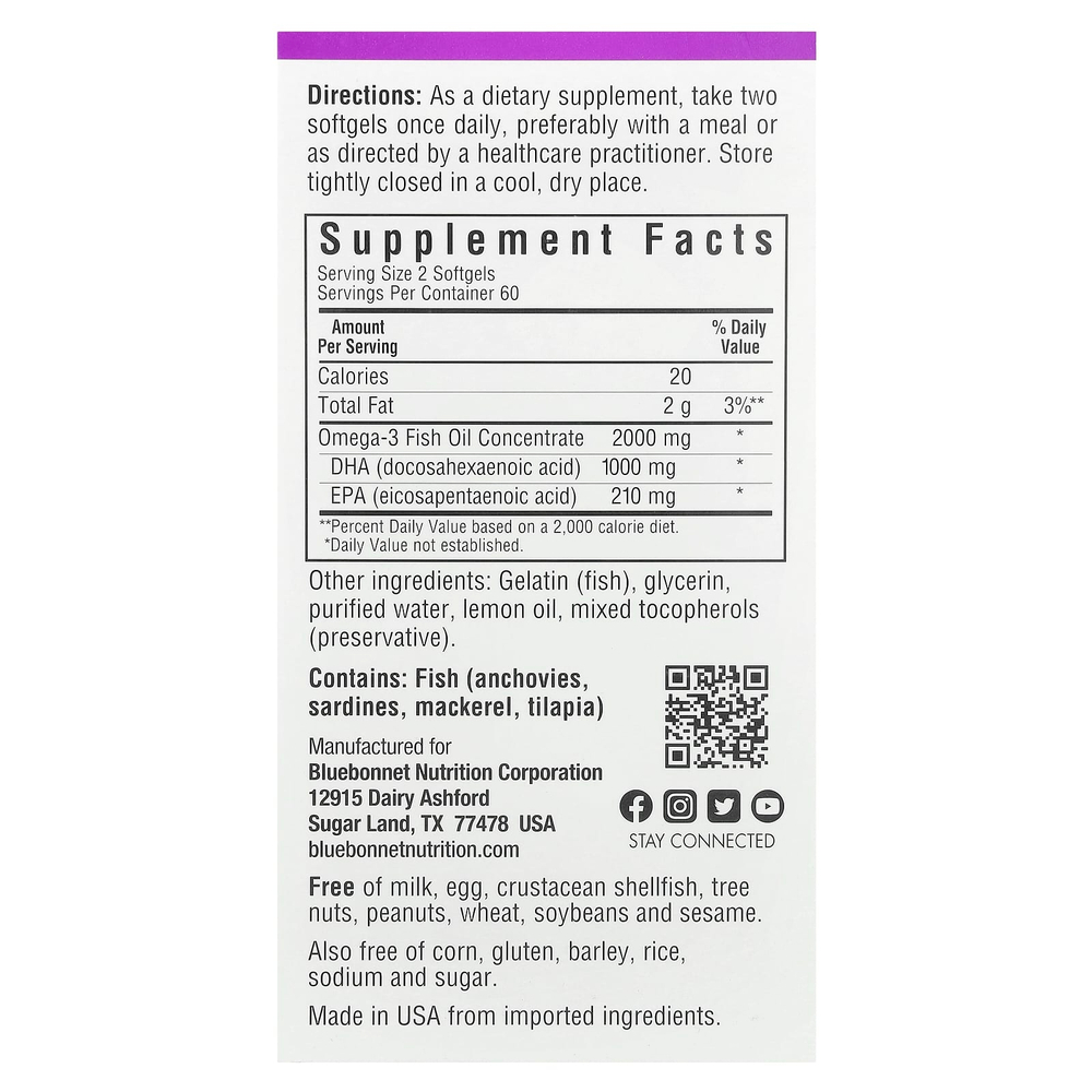 Bluebonnet Nutrition, Рыбий жир с омега-3, лимон, 120 мягких таблеток