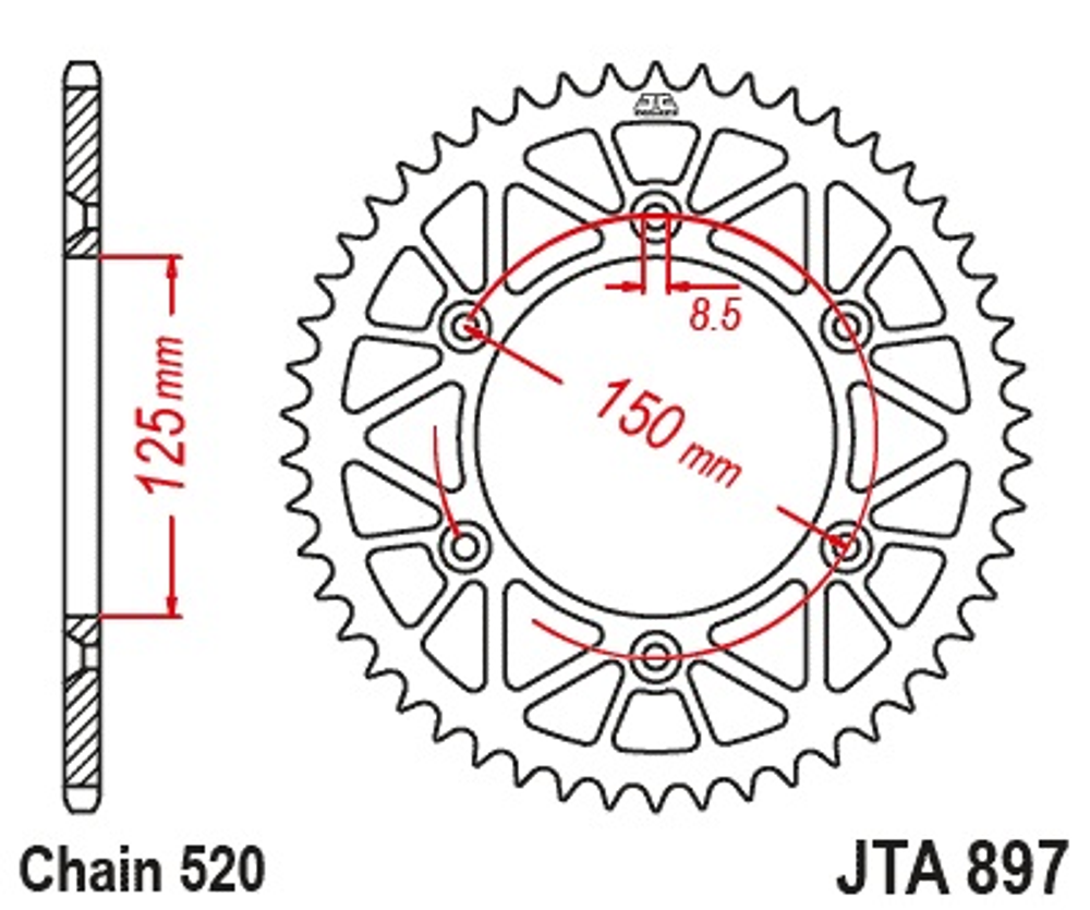 МАЯК Задняя [49] (ведомая) звезда для KTM EXC, Husqvarna, Gas Gas (JTA 897) 1991-2026 TPI-TBI - 49T