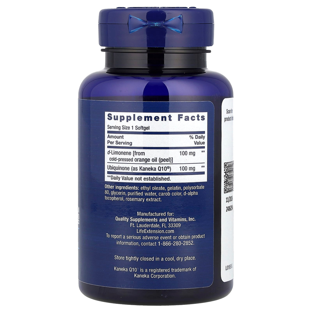Life Extension, Super-Absorbable CoQ10, суперусваиваемый коэнзим Q10 (убихинон) с d-лимоненом, 100 мг, 60 капсул