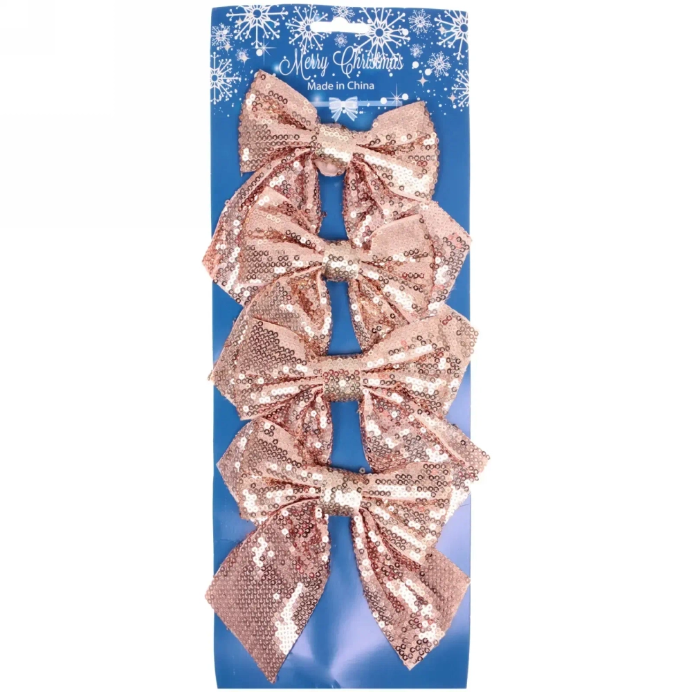 Бант на ёлку «Блеск» 12*14 см (набор 4 шт), Розовое золото