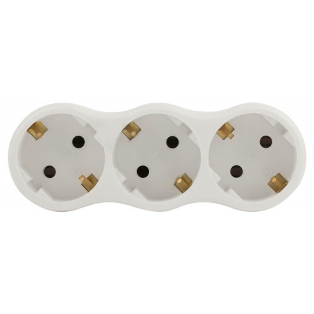 Разветвитель электрический ЭРА SPx-3e-W на 3 розетки с заземлением 16А белый