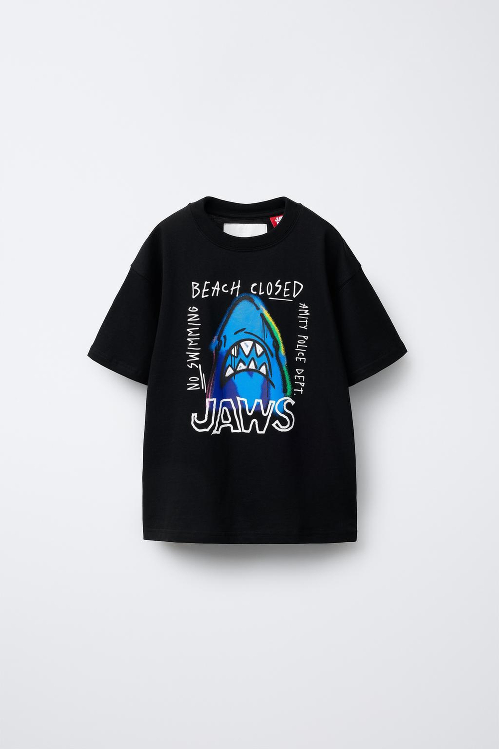 ZARA ФУТБОЛКА С ПРИНТОМ JAWS © 50TH ANNIVERSARY, ЧЕРНЫЙ