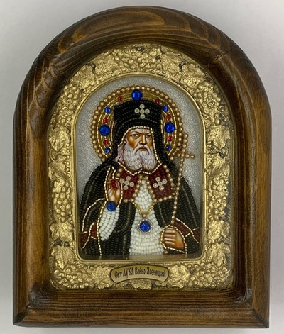Дивеевская икона с рукописным ликом из бисера Свт.Луки (Войно-Ясенецкий)
