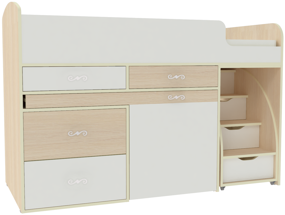 Кровать-чердак КарИВи Малыш 6  Дуб Молочный Белый