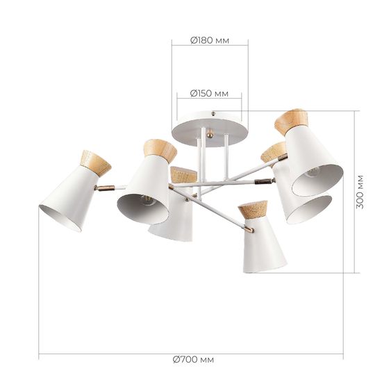 SLE1252-502-06 Светильник потолочный Белый, Золотистый/Белый, Дерево E27 6*60W ALFEO
