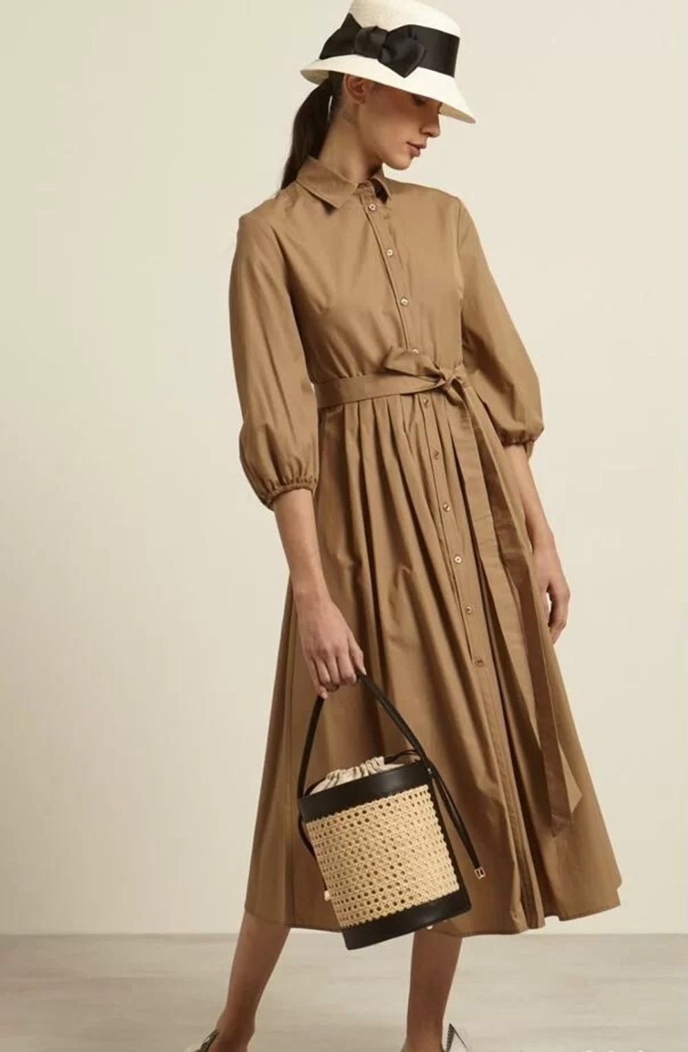 Платье из хлопка с поясом Max Mara