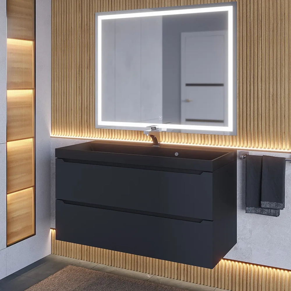 Тумба с раковиной Uperwood Tanos-Classic Quartz 100 см, черная/уголь