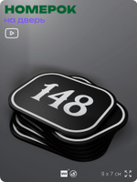Номерок на дверь квартиры 148, для кабинета, офиса, шильдик 9 х 7 см, черный, Айдентика Технолоджи