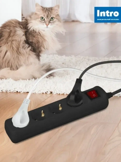 Удлинитель электрический Intro UES430-B с заземлением с выключателем 4 розетки 3 м ПВС 3x0,75мм2 10А черный