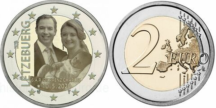 Люксембург 2 евро, 2020 Рождение наследного Великого Герцога Чарльза - фото UNC