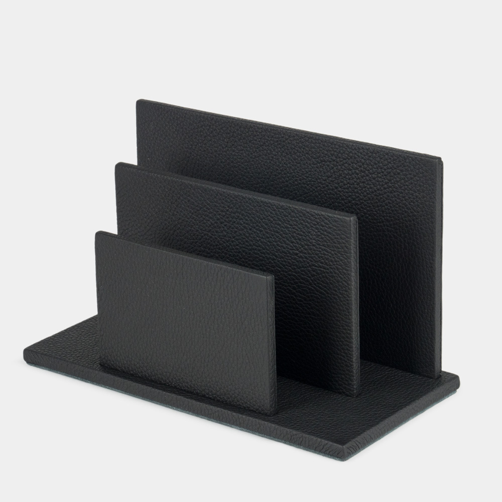 Подставка для визиток и бумаг из натуральной кожи теленка, черного цвета