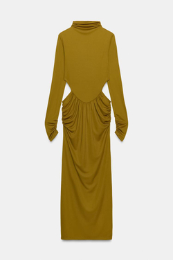 ZARA СТРУЯЩЕЕСЯ ПЛАТЬЕ С ВЫРЕЗАМИ, ЦВЕТ ОЛИВКОВОГО МАСЛА