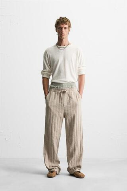 ZARA ЖАККАРДОВЫЕ БРЮКИ RELAXED FIT, РЫЖЕВАТО-КОРИЧНЕВЫЙ