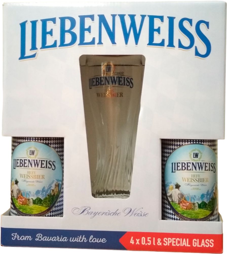 Пивной Подарочный Набор Liebenweiss Hefe-Weissbier - 4*0.5+Бокал