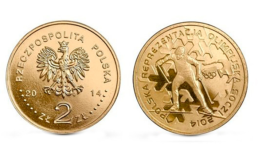 2 злотых. Олимпиада в Сочи. Польша. 2014 год. UNC