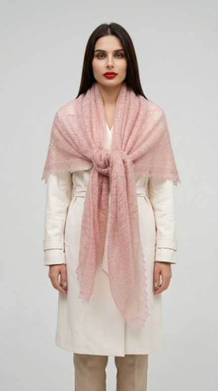 Оренбургский пуховый платок-паутинка А160-06 магнолия