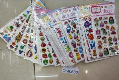 Наклейки детские, выпуклые 20*10см, ассорти, С-40686