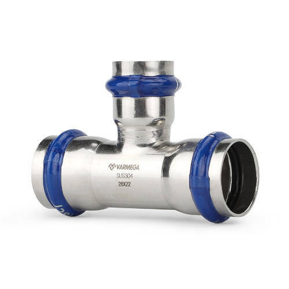 Тройник переходной Varmega Inox Press - 18 x 15 x 18 (прессовой, для труб из нержавеющей стали)