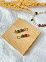 Серьги асимметричные из шариков турмалина, оттенок серебро