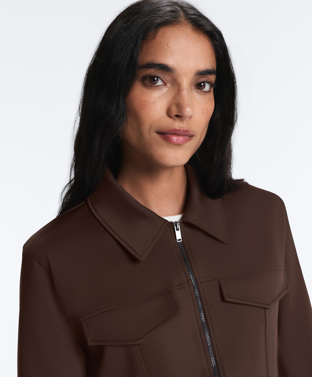 Oysho Куртка с эффектом неопрена в рубчик, коричневый