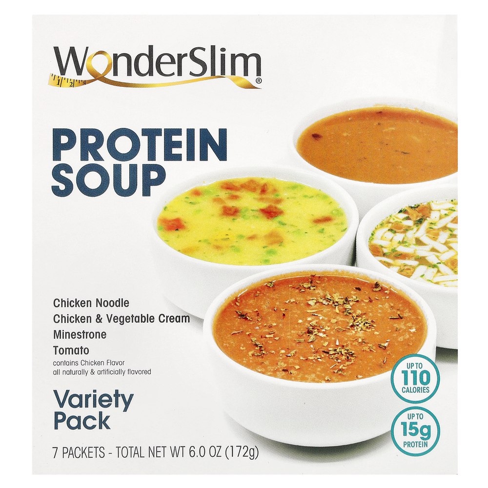 WonderSlim, протеиновый суп, набор разных вкусов, 7 пакетиков