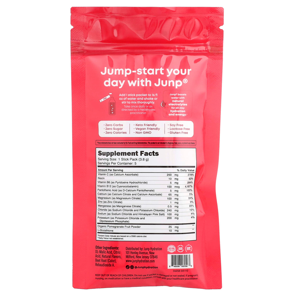 JUNP Hydration, электролитная порошковая смесь, со вкусом лесных ягод, 5 пакетиков по 3,8 г (0,13 унции)