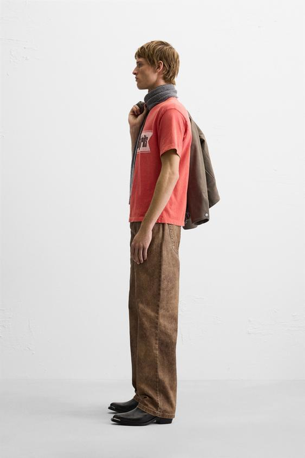 ZARA УКОРОЧЕННАЯ ФУТБОЛКА С ПРИНТОМ, КРАСНЫЙ