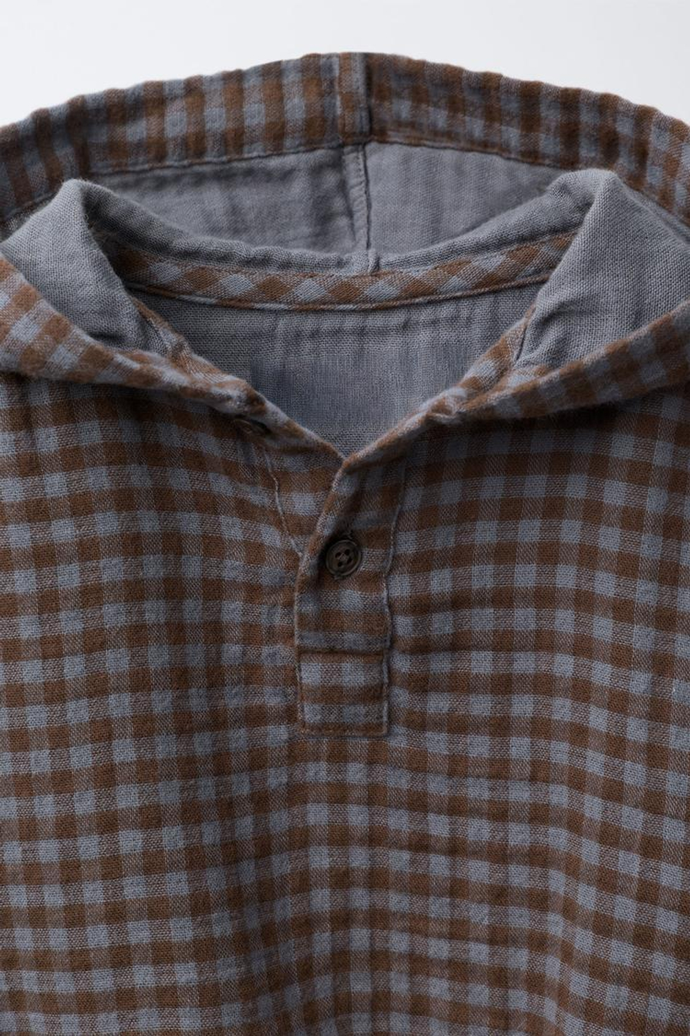 ZARA КУРТКА-РУБАШКА В КЛЕТКУ С КАПЮШОНОМ, КОРИЧНЕВЫЙ