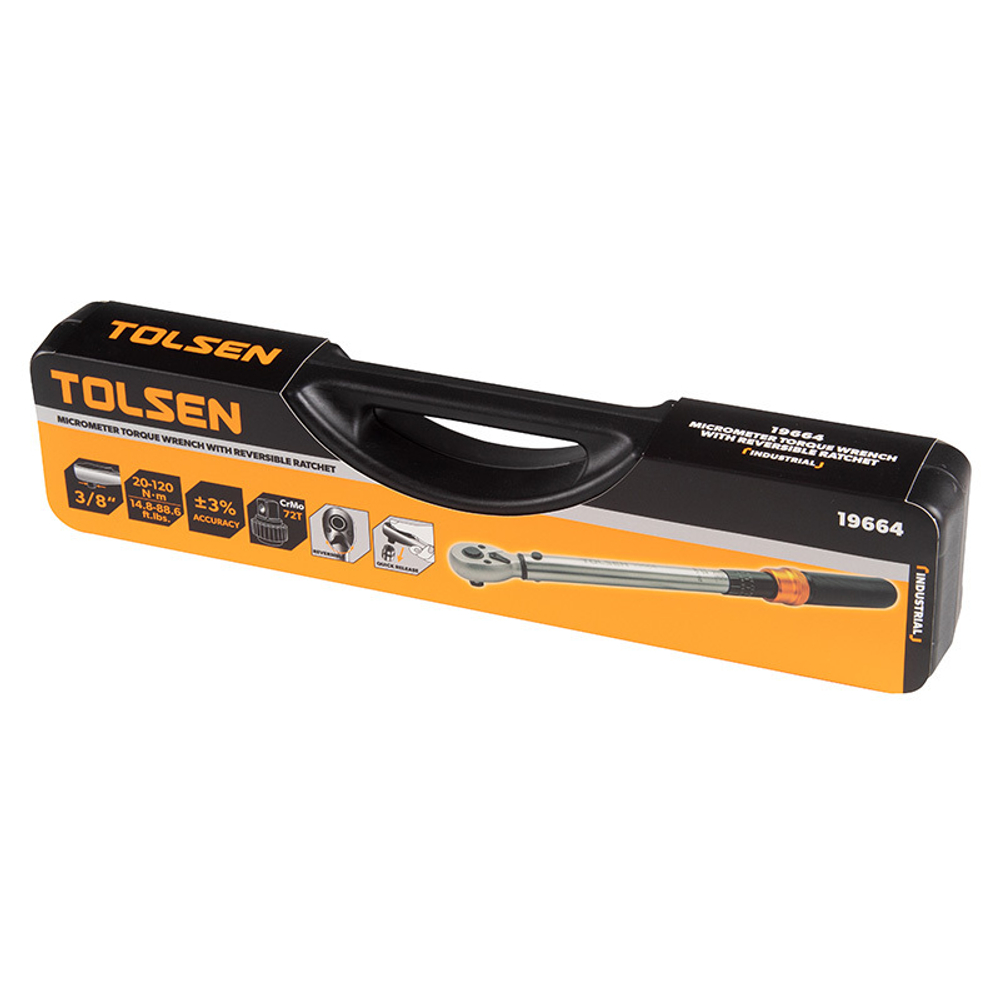 TOLSEN (TT19664) Динамометрический ключ 3/8", 20-120 Нм, для левой и правой резьбы, кейс