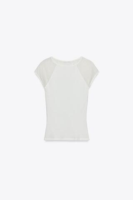 ZARA КОМБИНИРОВАННАЯ ФУТБОЛКА, ЭКРЮ/БЕЖЕВЫЙ