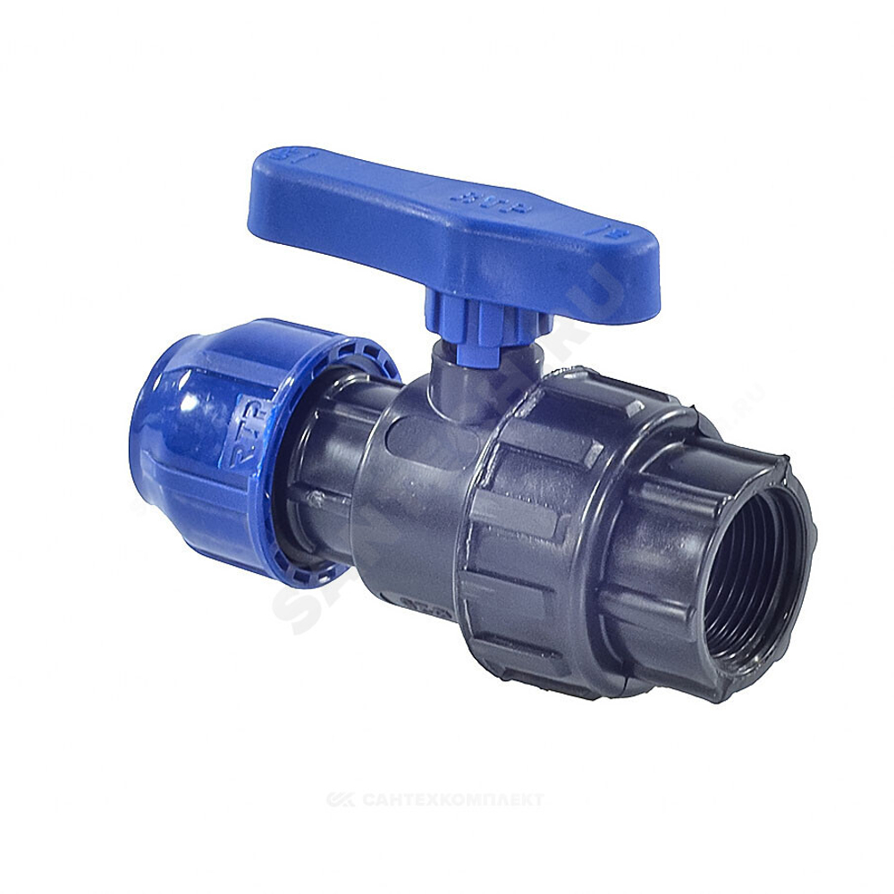Кран шаровой компрессионный ПЭ Дн 32х1/2" ВР Ру10 RTP (РосТурПласт) 14397