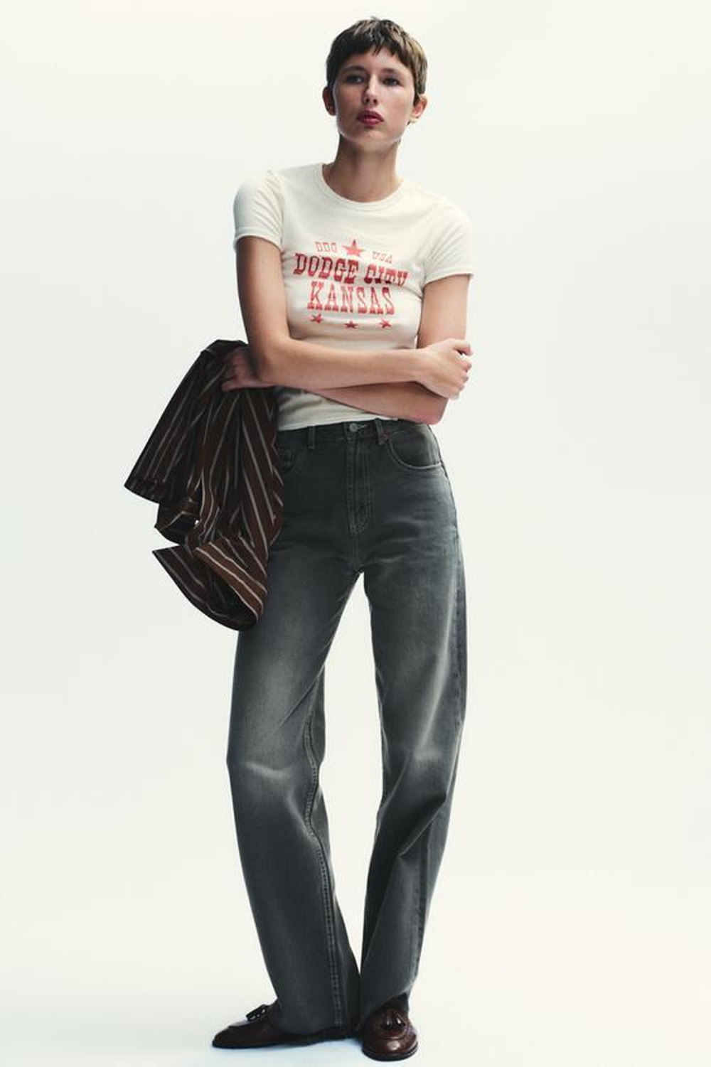 ZARA ДЖИНСЫ TRF WIDE-LEG С ВЫСОКОЙ ПОСАДКОЙ FULL LENGTH, АНТРАЦИТОВО-СЕРЫЙ