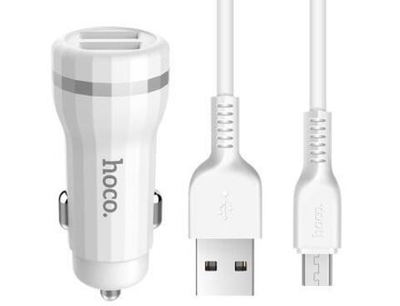 Автомобильное зарядное устройство HOCO Z27 2USB 2.4A с кабелем micro USB белый