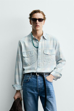 ZARA X AARON LEVINE ЛЕГКАЯ ДЖИНСОВАЯ РУБАШКА, ГОЛУБОЙ