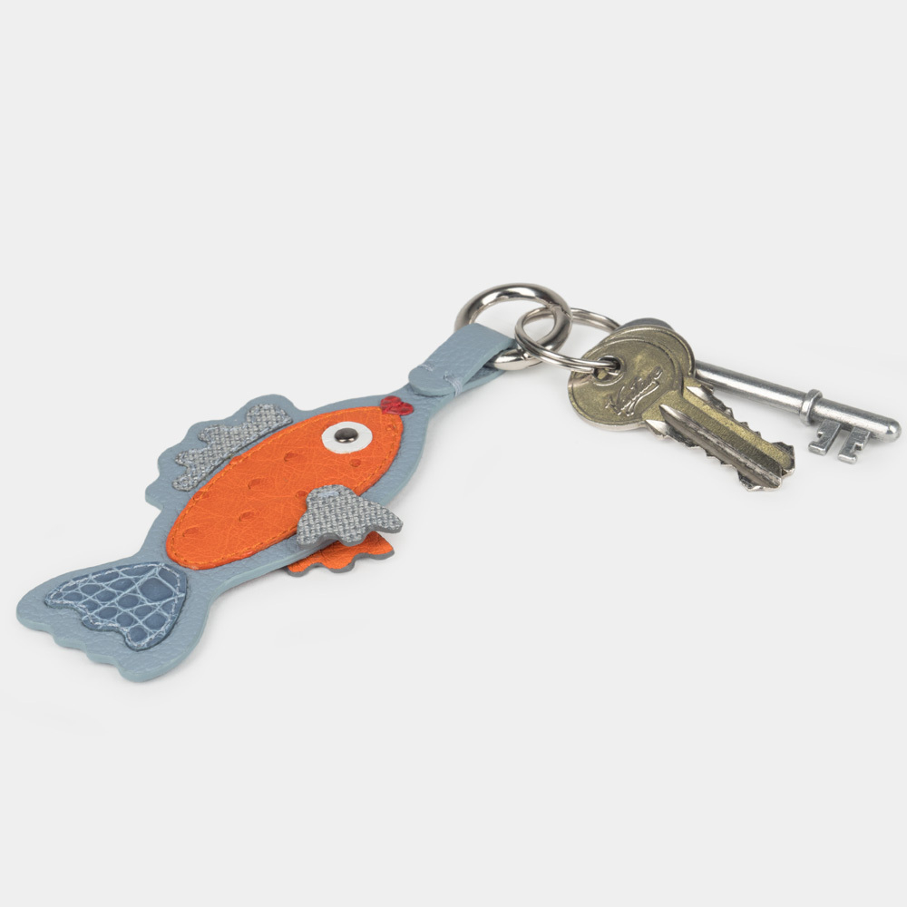 Брелок Poisson из кожи теленка голубого цвета