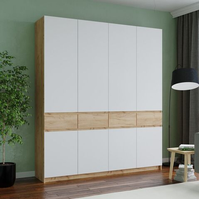 Шкаф Лр 4-х створчатый с ящиками (1800*2200*500) Корпус Крафт / Фасад Белый