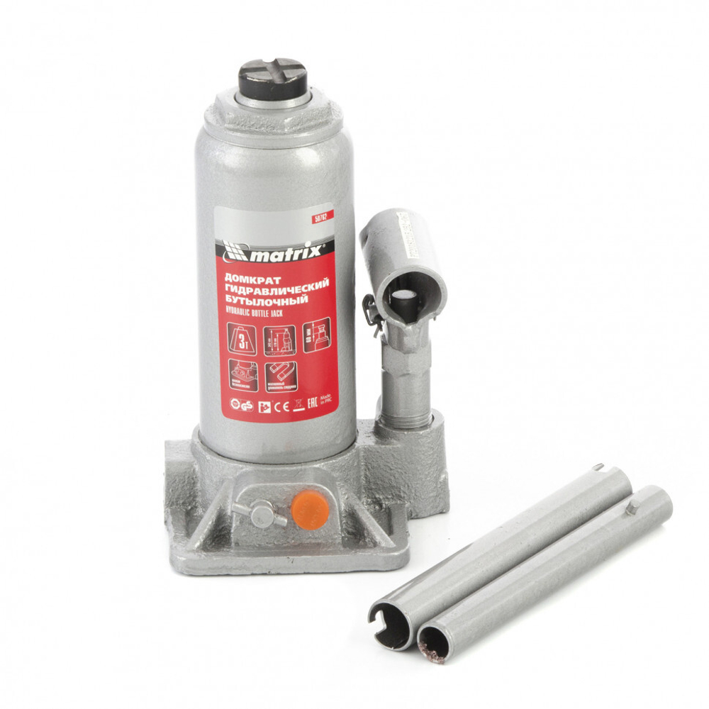 Домкрат гидравлический бутылочный, 3 т, h подъема 178–343 мм// Matrix 50762