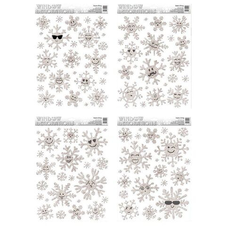 Витражная наклейка 30*42см "Снежинки" серебро, глиттер, ассорти дизайнов