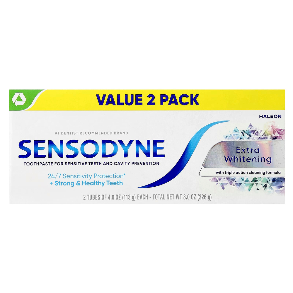 Sensodyne, Отбеливающая зубная паста с фтором, двойная упаковка, 2 тюбика по 113 г (4 унции)